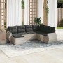 Set de sofás de jardín 7 pzas con cojines ratán PE gris claro
