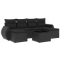 Set de comedor de jardín 7 pzas y cojines ratán sintético negro