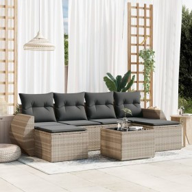Set de sofás de jardín 7 pzas con cojines ratán PE gris claro