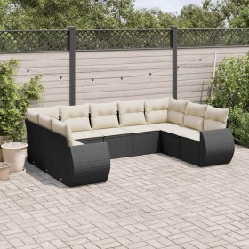 Set de sofás de jardín 8 piezas y cojines ratán sintético negro