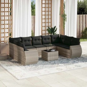 Set sofás jardín 10 pzas con cojines ratán sintético gris claro