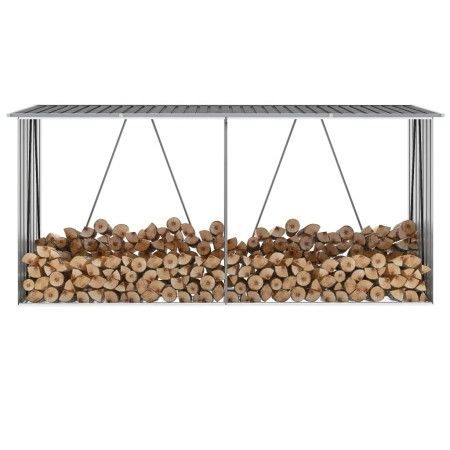 Grauer Brennholzkasten aus verzinktem Stahl, 330 x 84 x 152 cm von vidaXL, Zubehör für Taschen und Brennholzhalter - Ref: For...