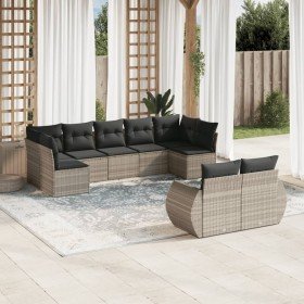 Set muebles jardín 9 pzas y cojines ratán sintético gris claro en Conjuntos de jardín | Comprar online en Foro24