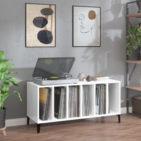 Mueble discos madera contrachapada blanco brillo 100x38x48 cm