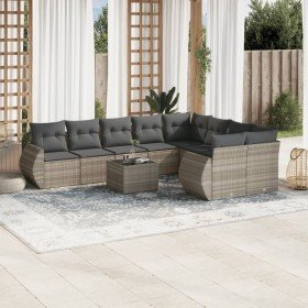 Set sofás jardín 10 pzas con cojines ratán sintético gris claro Set sofás jardín 10 pzas con cojines ratán sintético gris claro