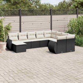 Set de sofás de jardín 10 pzas cojines ratán sintético negro Set de sofás de jardín 10 pzas cojines ratán sintético negro