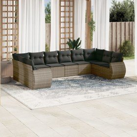 Set de sofás de jardín 10 pzas con cojines ratán sintético gris Set de sofás de jardín 10 pzas con cojines ratán sintético gris