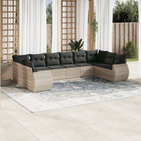 Set sofás jardín 10 pzas con cojines ratán sintético gris claro Set sofás jardín 10 pzas con cojines ratán sintético gris claro
