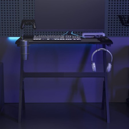 Escritorio gaming con luz LED forma Y negro 90x60x75 cm