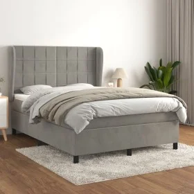 Box spring bed with light gray velvet mattress 140x190 cm by vidaXL, Beds and slatted bases - Ref: Foro24-3129207, Price: 563...