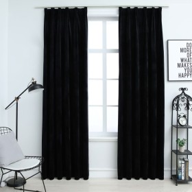 Cortinas opacas con ganchos 2 pzas terciopelo negro 140x225 cm