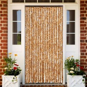 Cortina mosquitera chenilla ocre y blanco 90x220 cm