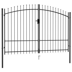 Cancela de valla doble puerta con puntas acero negro 3x2 m