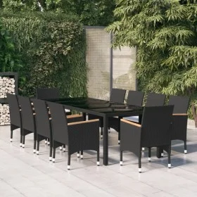 11-piece black synthetic rattan garden dining set by vidaXL, Garden sets - Ref: Foro24-3058578, Price: 834,67 €, Discount: %