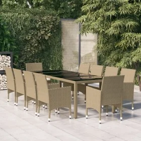 11-teiliges Garten-Essset aus synthetischem Rattan in Beige von vidaXL, Gartensets - Ref: Foro24-3058574, Preis: 826,51 €, Ra...