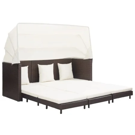 3-Sitzer-Gartenschlafsofa mit braunem synthetischem Rattanverdeck von vidaXL, Outdoor-Sofas - Ref: Foro24-46076, Preis: 623,7...