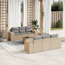 Set sofás de jardín 7 piezas y cojines ratán sintético beige en Conjuntos de jardín | Comprar online en Foro24