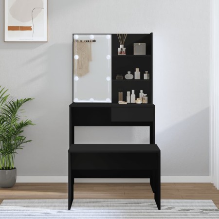 Black Plywood LED Vanity Set by vidaXL, Bedroom Dressers - Ref: Foro24-3114108, Price: 105,81 €, Discount: %