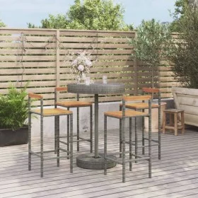 Mesa bar y taburetes jardín 5 pzas madera acacia ratán PE gris by vidaXL, Garden sets - Ref: Foro24-3187721, Price: 262,80 €,...