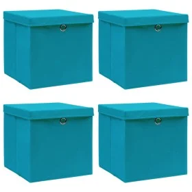Aufbewahrungsbox mit Deckel, 4 Stück, hellblaues Stoffmaterial, 32x32x32 cm. von vidaXL, Aufbewahrungskörbe - Ref: Foro24-288...