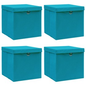 Caja de almacenaje con tapa 4 uds tela azul celeste 32x32x32 cm