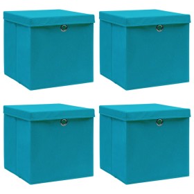 Caja de almacenaje con tapa 4 uds tela azul celeste 32x32x32 cm de vidaXL, Cestas para almacenaje - Ref: Foro24-288374, Preci...