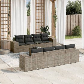 Set de muebles de jardín 9 pzas y cojines ratán sintético gris Set de muebles de jardín 9 pzas y cojines ratán sintético gris