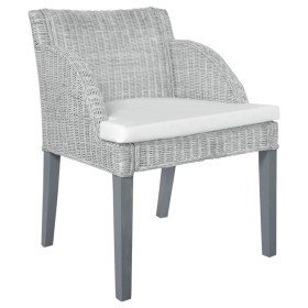 Silla de comedor con cojín ratán natural gris Silla de comedor con cojín ratán natural gris