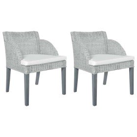 Sillas de comedor con cojines 2 unidades ratán natural gris Sillas de comedor con cojines 2 unidades ratán natural gris