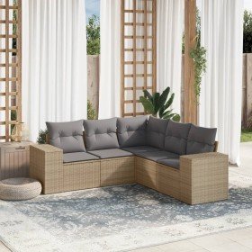 Juego de sofás jardín con cojines 5 pzas ratán sintético beige Juego de sofás jardín con cojines 5 pzas ratán sintético beige
