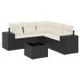 Set de sofás de jardín 6 piezas y cojines ratán sintético negro