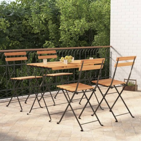 Folding café furniture set, 5 pieces, solid acacia wood and steel. by vidaXL, Garden sets - Ref: Foro24-3152098, Price: 230,2...