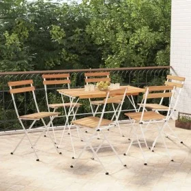 Folding cafeteria furniture 7 pieces solid acacia wood and steel by vidaXL, Garden sets - Ref: Foro24-3152101, Price: 291,55 ...
