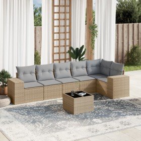 Set sofás de jardín 7 piezas y cojines ratán sintético beige en Conjuntos de jardín | Comprar online en Foro24