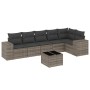 Set de sofás de jardín 7 piezas con cojines ratán PE gris