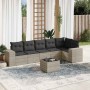 Set de sofás de jardín 7 pzas con cojines ratán PE gris claro