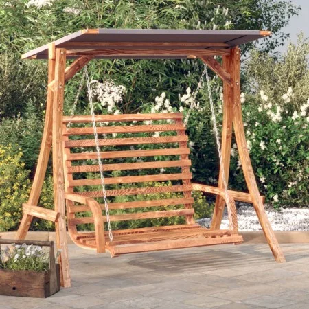 Swing bench with awning solid fir wood with teak finish by vidaXL, Garden rockers - Ref: Foro24-3200622, Price: 327,40 €, Dis...