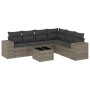 Set de sofás de jardín 7 piezas con cojines ratán PE gris