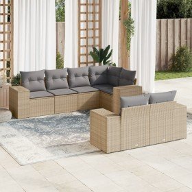 Set sofás de jardín 7 piezas y cojines ratán sintético beige Set sofás de jardín 7 piezas y cojines ratán sintético beige