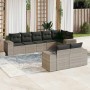 Set de sofás de jardín 8 pzas y cojines ratán sintético gris