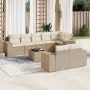 Set de sofás de jardín 9 pzas con cojines ratán sintético beige