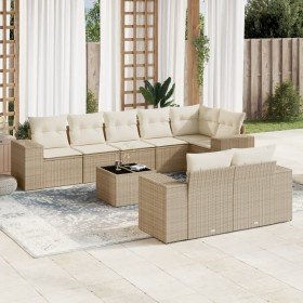 Set de sofás de jardín 9 pzas con cojines ratán sintético beige
