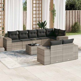 Set muebles jardín 9 pzas y cojines ratán sintético gris claro Set muebles jardín 9 pzas y cojines ratán sintético gris claro
