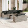 Set muebles jardín 9 pzas y cojines ratán sintético gris claro