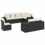 Set de sofás de jardín 8 piezas y cojines ratán sintético negro