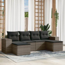 Set de muebles de jardín 6 pzas y cojines ratán sintético gris Set de muebles de jardín 6 pzas y cojines ratán sintético gris