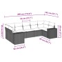 Set de sofás de jardín 7 piezas con cojines ratán PE gris