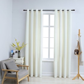 Cortinas opacas con anillas 2 uds terciopelo crema 140x175 cm