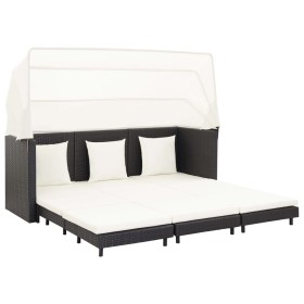 Sofá cama de jardín 3 plazas con capota ratán sintético negro de vidaXL, Sofás de exterior - Ref: Foro24-46075, Precio: 673,9...