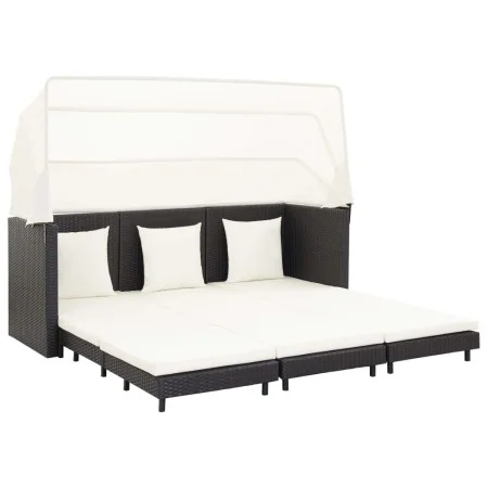 Sofá cama de jardín 3 plazas con capota ratán sintético negro de vidaXL, Sofás de exterior - Ref: Foro24-46075, Precio: 665,9...